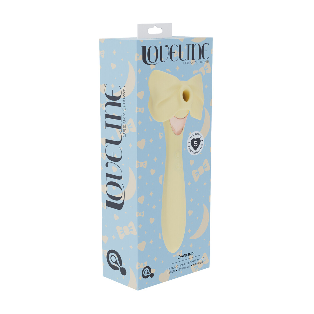 Loveline by shots Darling - AirTap Wand Vibrator met Vijf Koppen Accessoires - Geel (8714273060167)