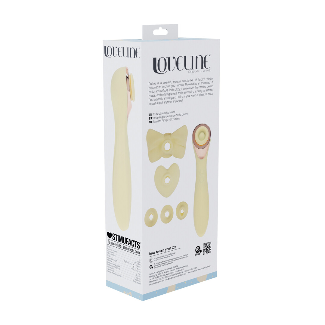 Loveline by shots Darling - AirTap Wand Vibrator met Vijf Koppen Accessoires - Geel (8714273060167)