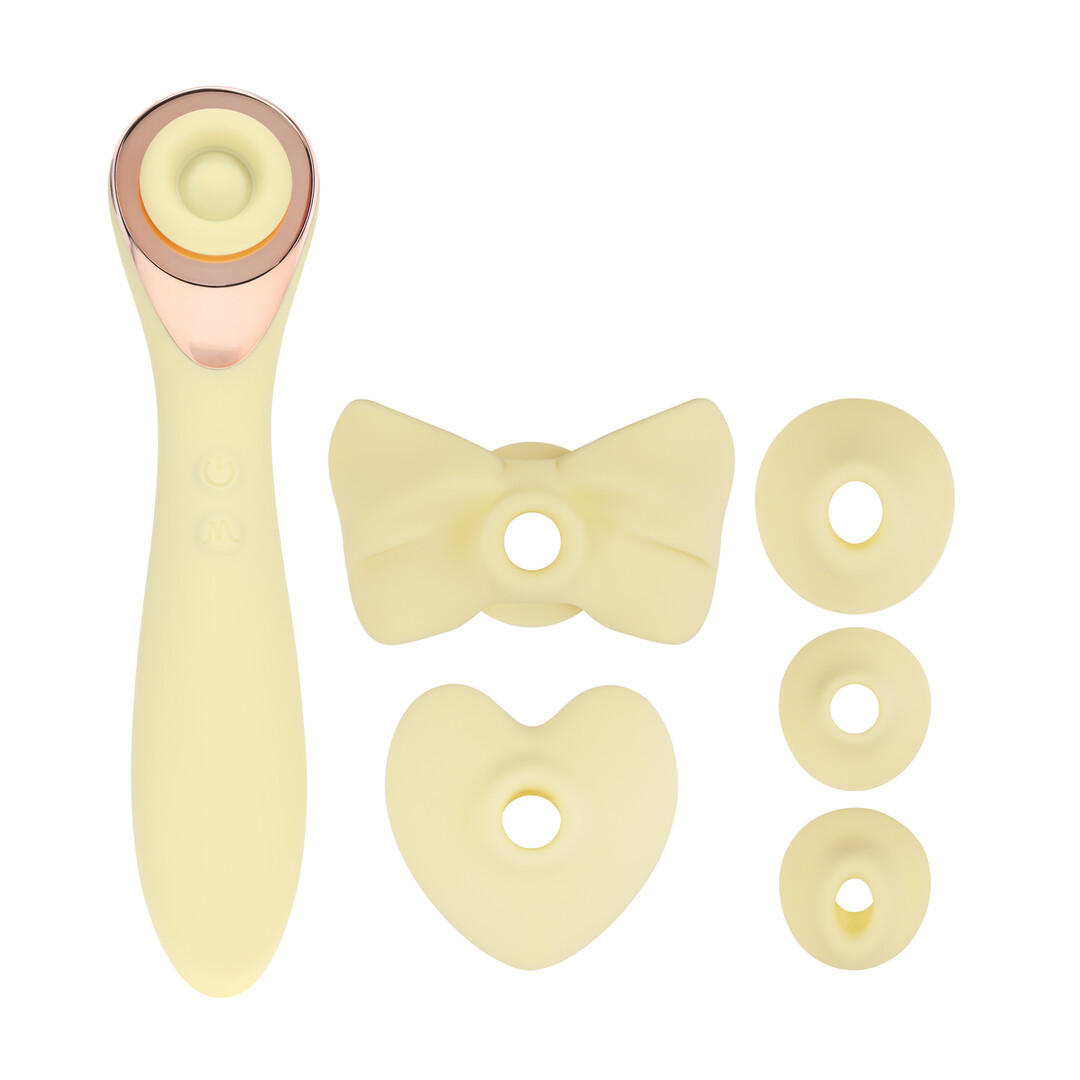 Loveline by shots Darling - AirTap Wand Vibrator met Vijf Koppen Accessoires - Geel (8714273060167)