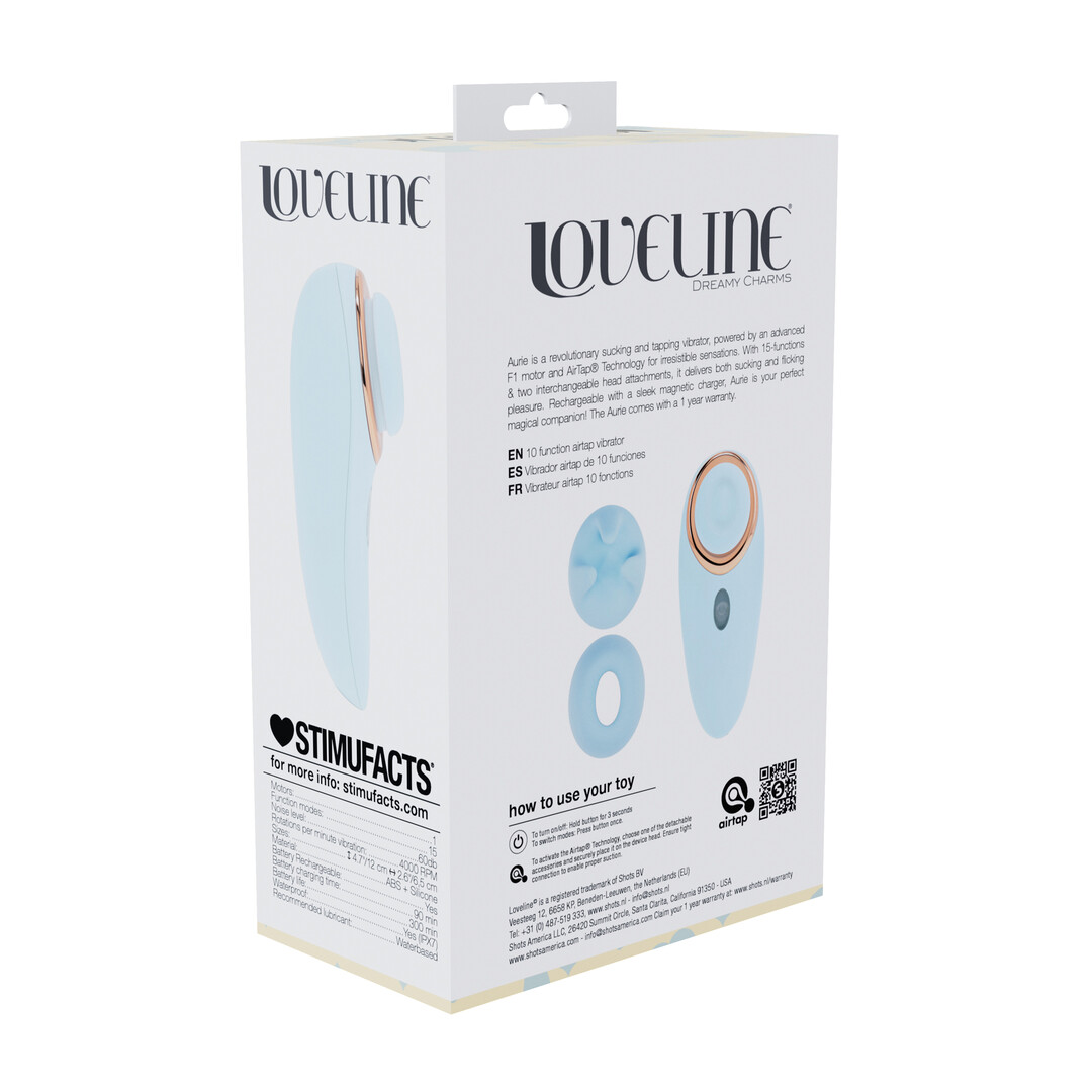 Loveline by shots Aurie - AirTap Vibrator met Twee Hoofdaccessoires - Blauw (8714273059727)