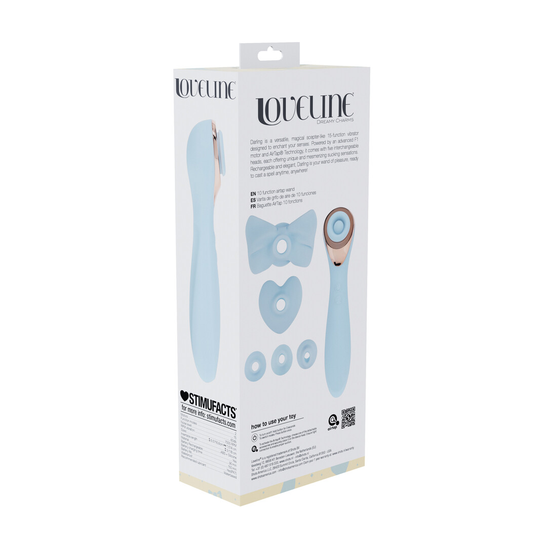 Loveline by shots Darling - AirTap Wand Vibrator met Vijf Koppen Accessoires - Blauw (8714273059901)