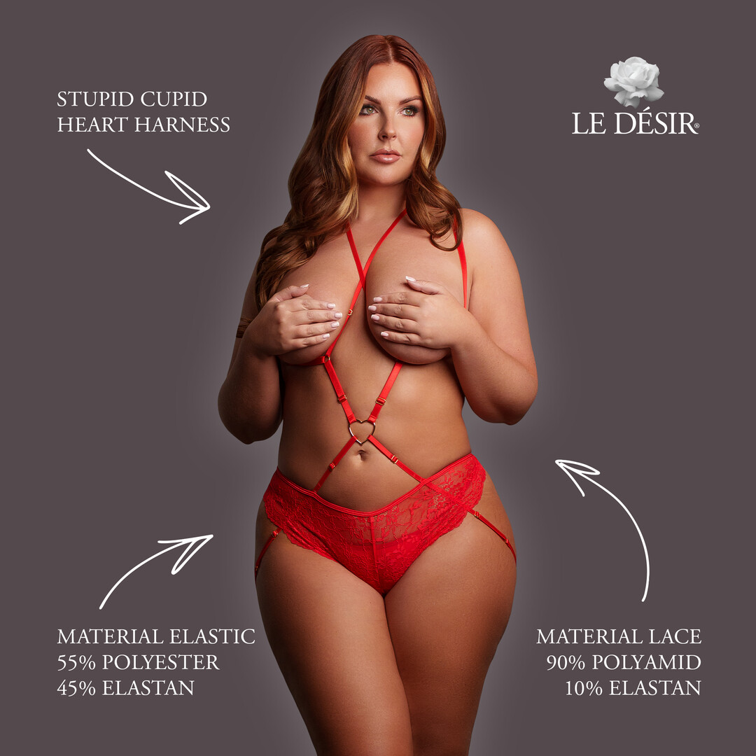 Le désir by shots Stupid Cupid - Heart Harness - Queen Size - Red (8714273020703)