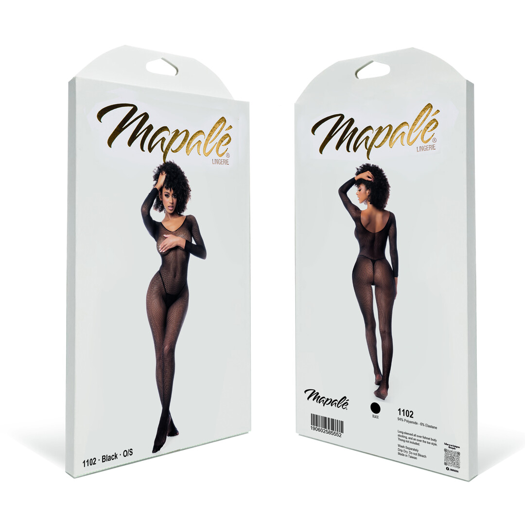 Mapalé Langarmige Visnet Bodystocking - Één maat - Zwart (190602585552)