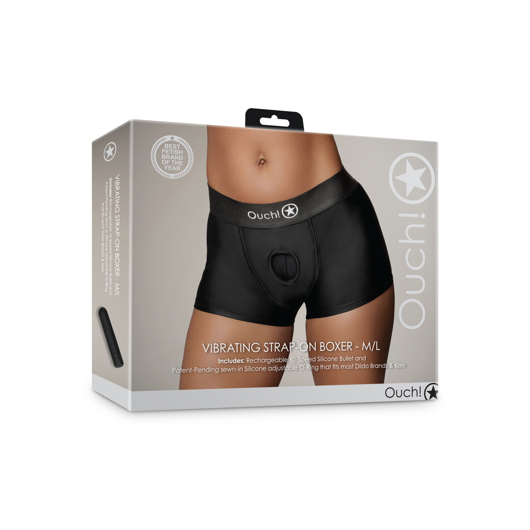 Ouch! by shots Vibrerende Strap-on Boxer - M/L - Zwart (8714273937797)