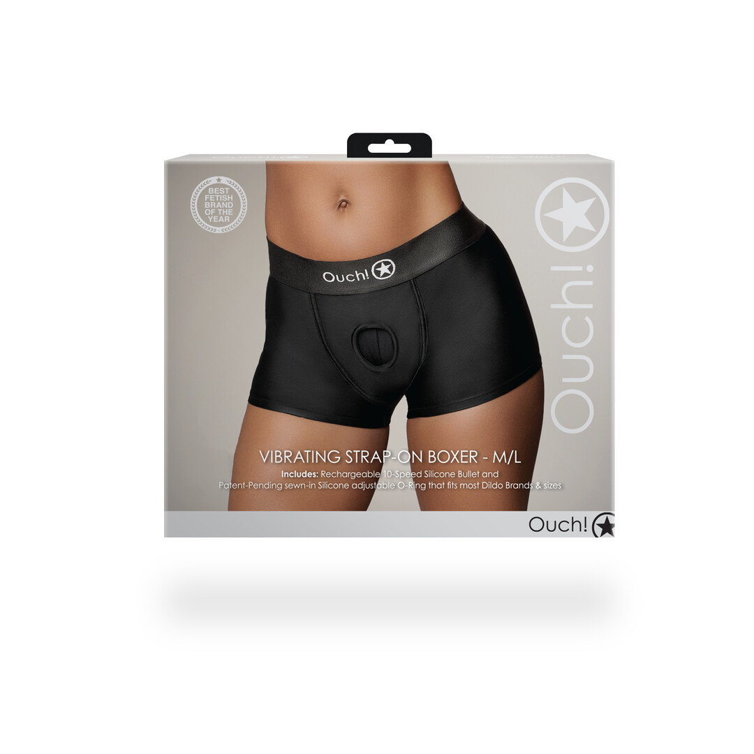 Ouch! by shots Vibrerende Strap-on Boxer - M/L - Zwart (8714273937797)