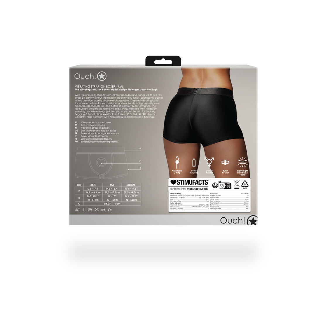 Ouch! by shots Vibrerende Strap-on Boxer - M/L - Zwart (8714273937797)