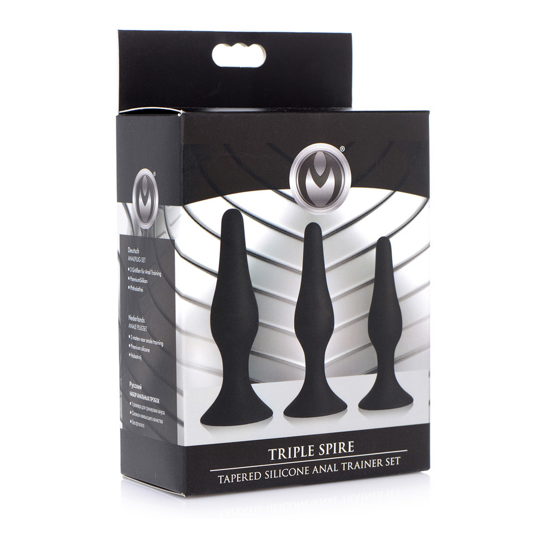 Xr brands Triple Spire - Tapered Silicone Anale Trainer Set - 3 Stuks - Zwart (848518036667)