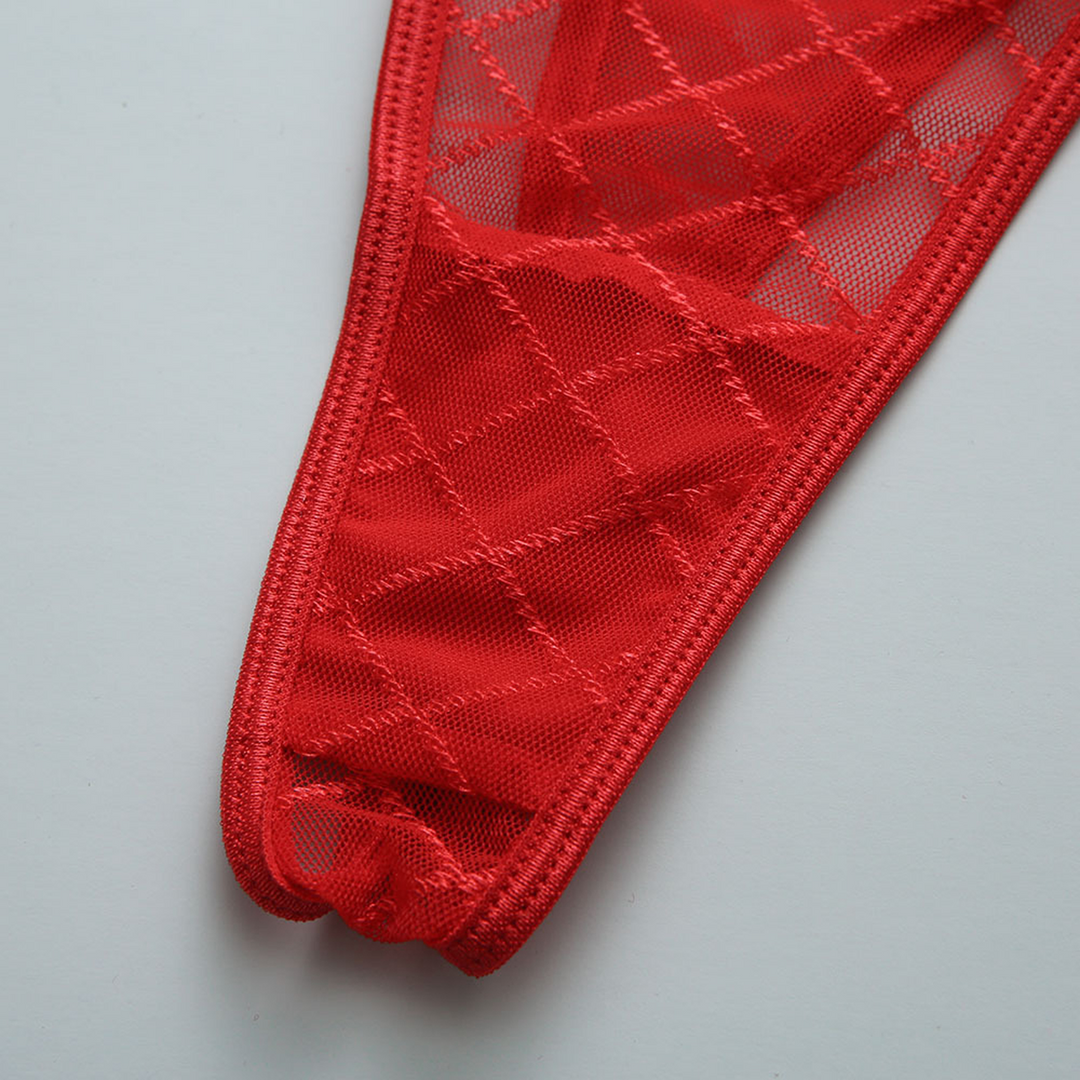 De namour lingerie by shots Diamantnet Drie Delige Lingerieset - L/XL - Rood (8714273026736)