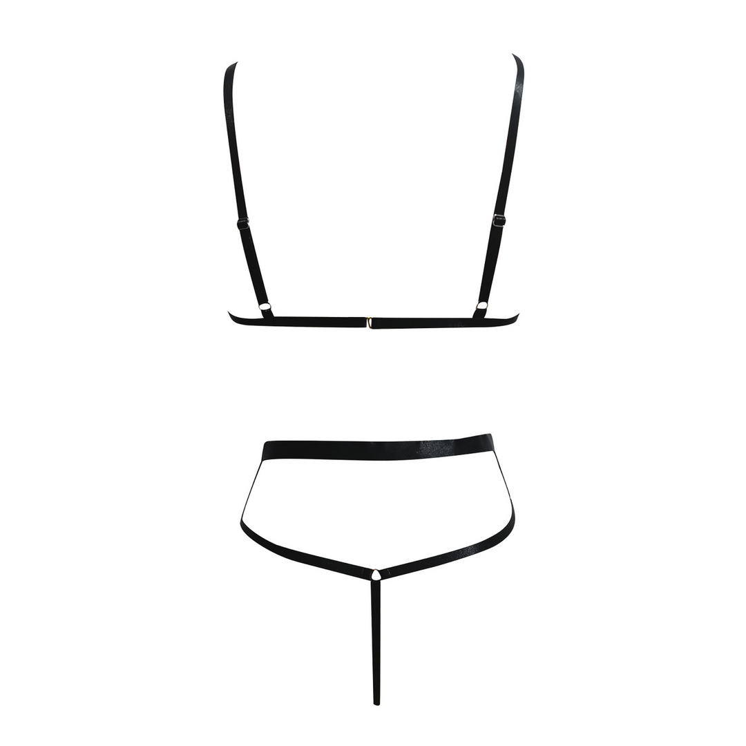 De namour lingerie by shots Micro Faux Leather Twee Delige Set met Ketting - S/M - Zwart (8714273027320)