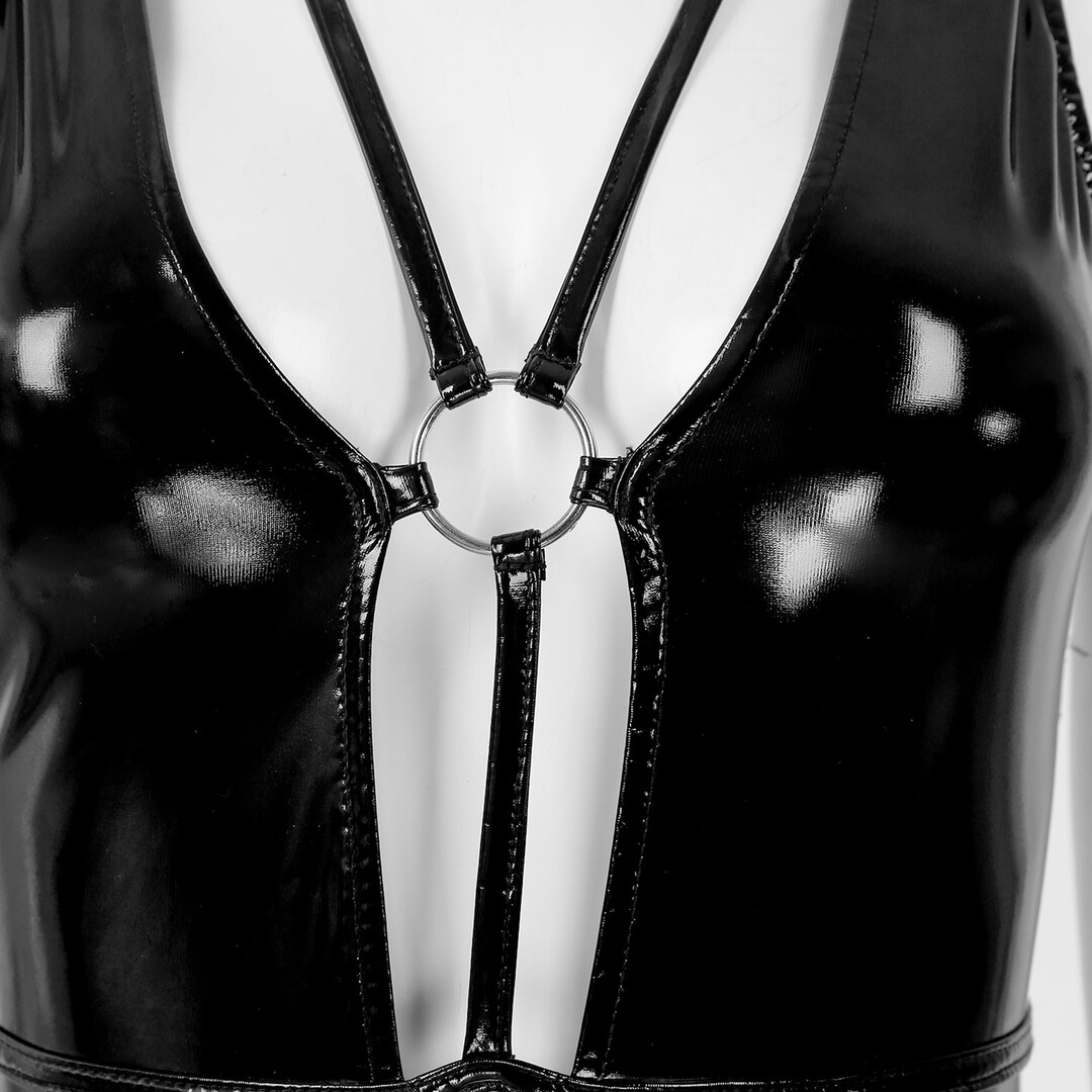De namour lingerie by shots Wetlook Deep-V Bodysuit - S/M - Zwart (8714273027306)