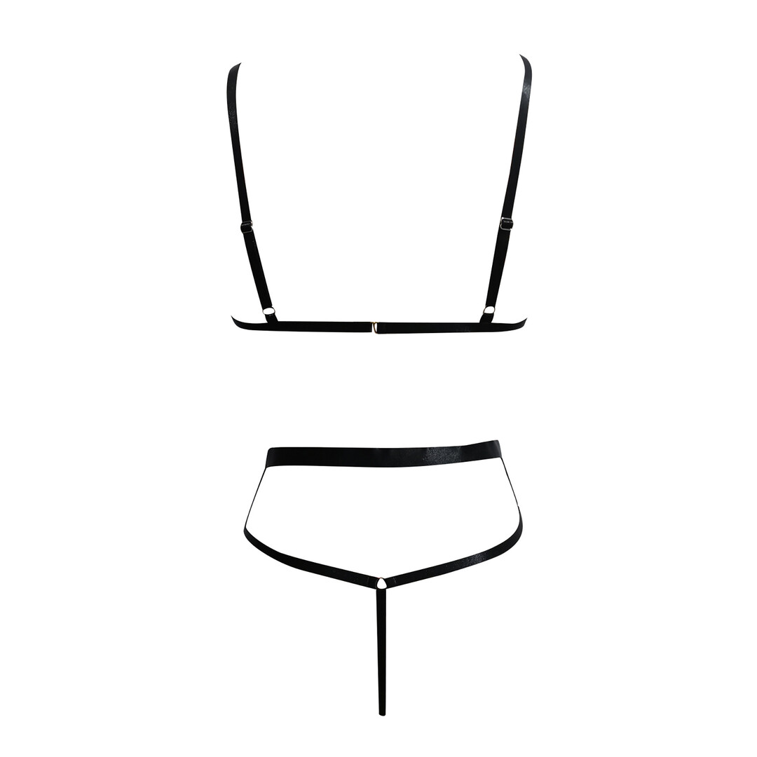 De namour lingerie by shots Micro Faux Leather Twee Delige Set met Ketting - S/M - Zwart (8714273027320)