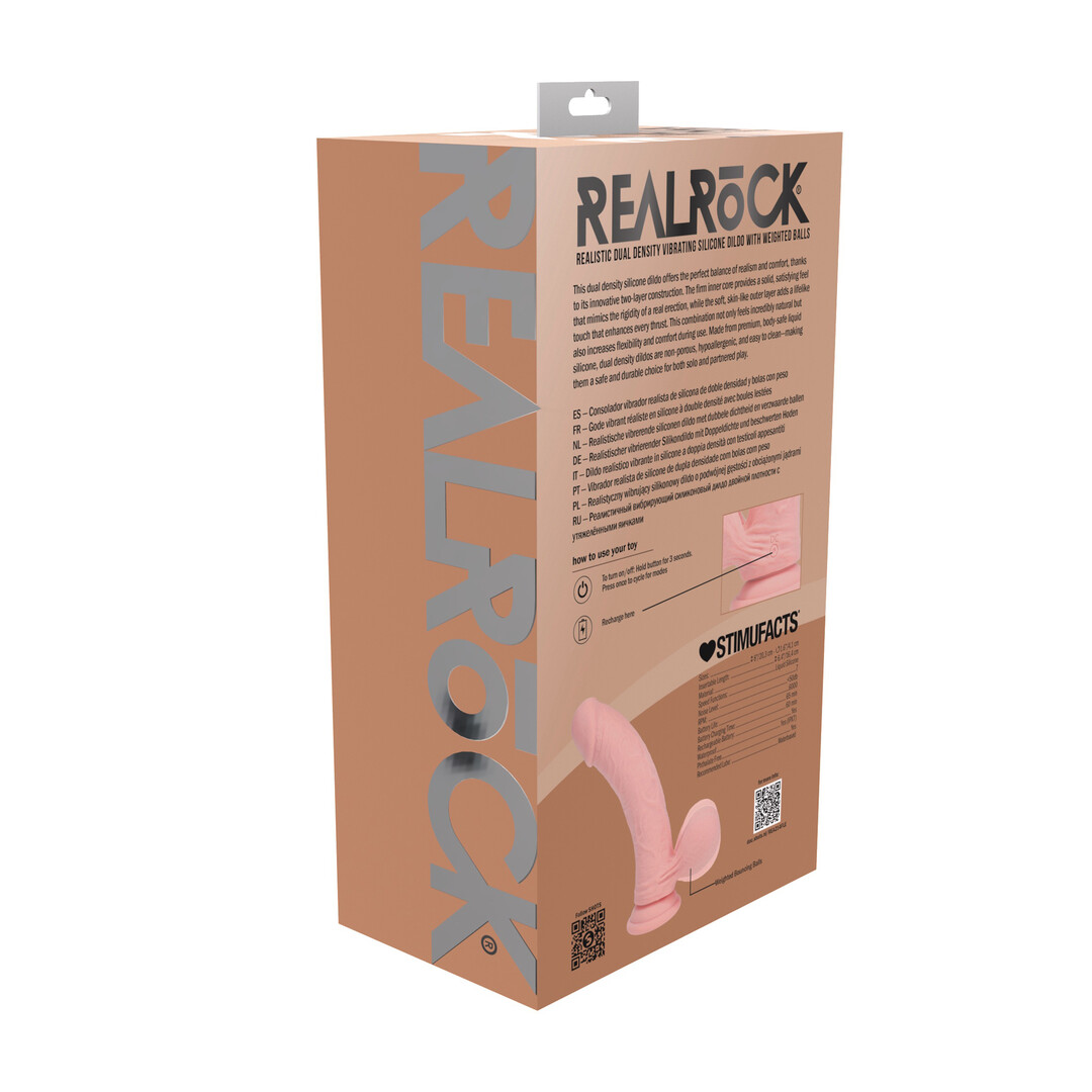 Realrock by shots Dual Density Rechargeable Liquid Silicone Vibrator - Curved with Weighted Balls - 8 / 20 cm - Flesh (8714273029041)