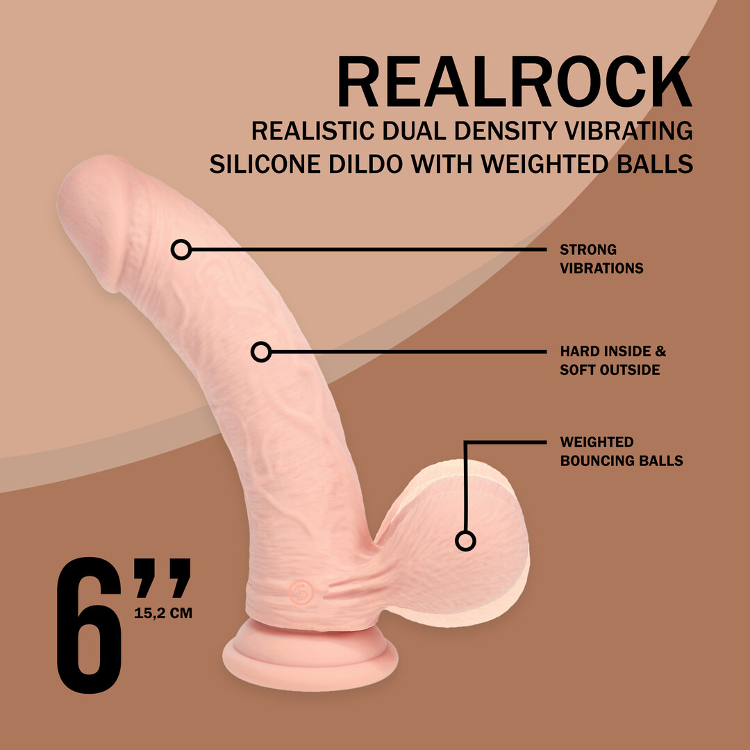 Realrock by shots Dual Density Rechargeable Liquid Silicone Vibrator - Curved with Weighted Balls - 6 / 15 cm - Flesh (8714273028983)