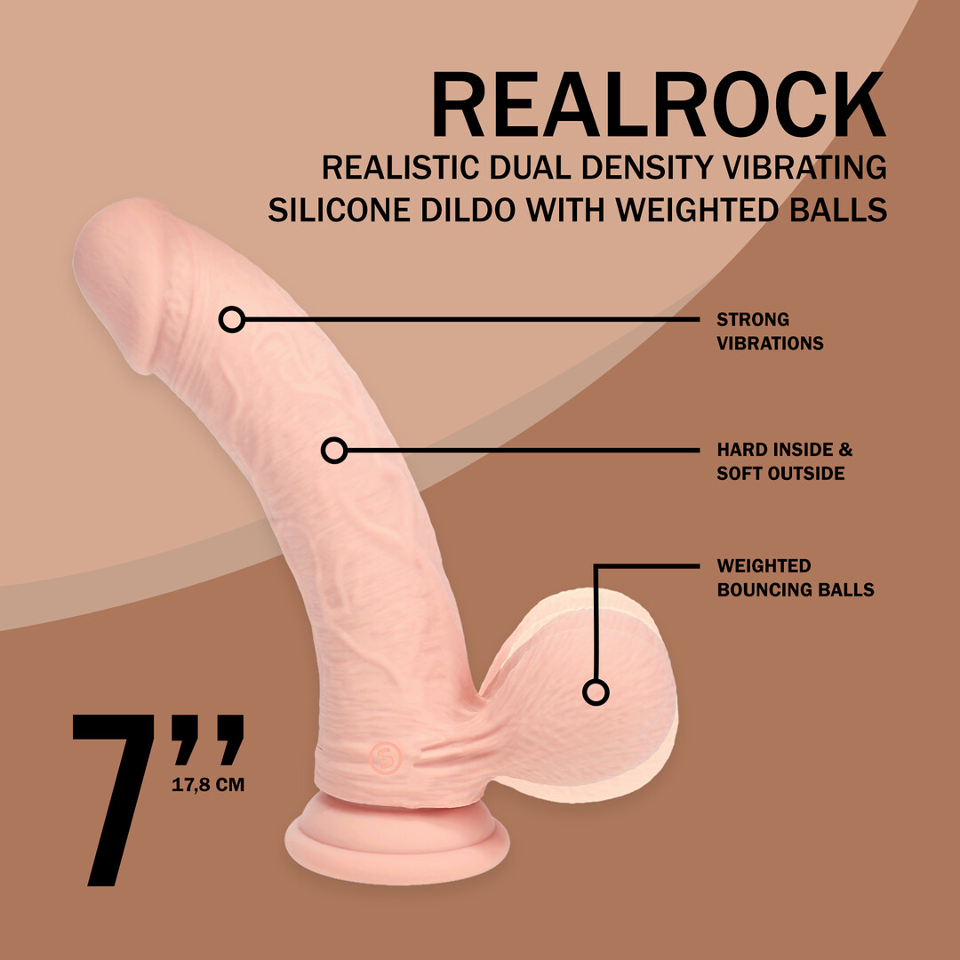 Realrock by shots Dual Density Rechargeable Liquid Silicone Vibrator - Curved with Weighted Balls - 7 / 18 cm - Flesh (8714273029010)