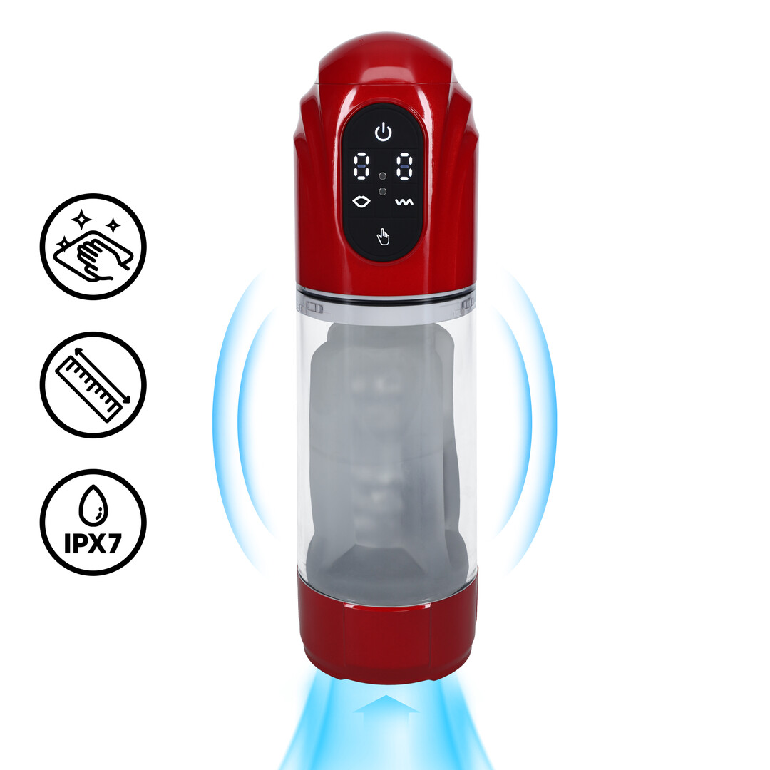 Pumped by shots TechnoThrust - Automatische Waterdichte Masturbator Pomp - Metallic Rood (8714273059574)