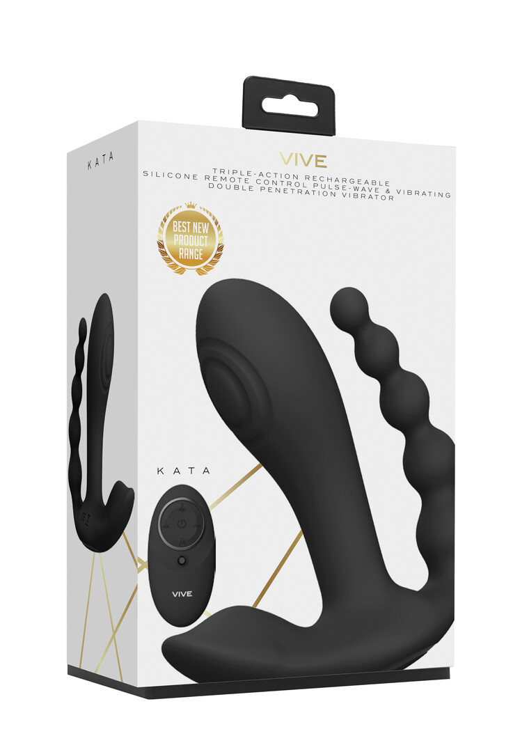 Vive by shots Kata - Pulse Wave  Vibrerende Dubbele Penetratie Vibrator - Zwart (7423522538548)
