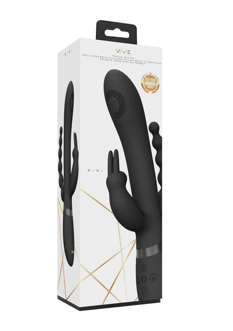 Vive by shots Rini - Pulse Wave  Vibrerende Dubbele Penetratie Rabbit - Zwart (7423522539521)