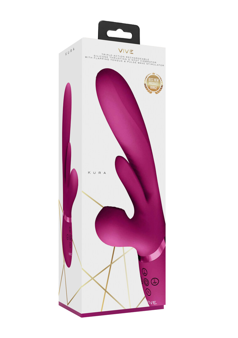 Vive by shots Kura - Duwende G-Spot Vibrator met Flapper Tong en Pulse Wave Stimulator - Roze (8714273537720)