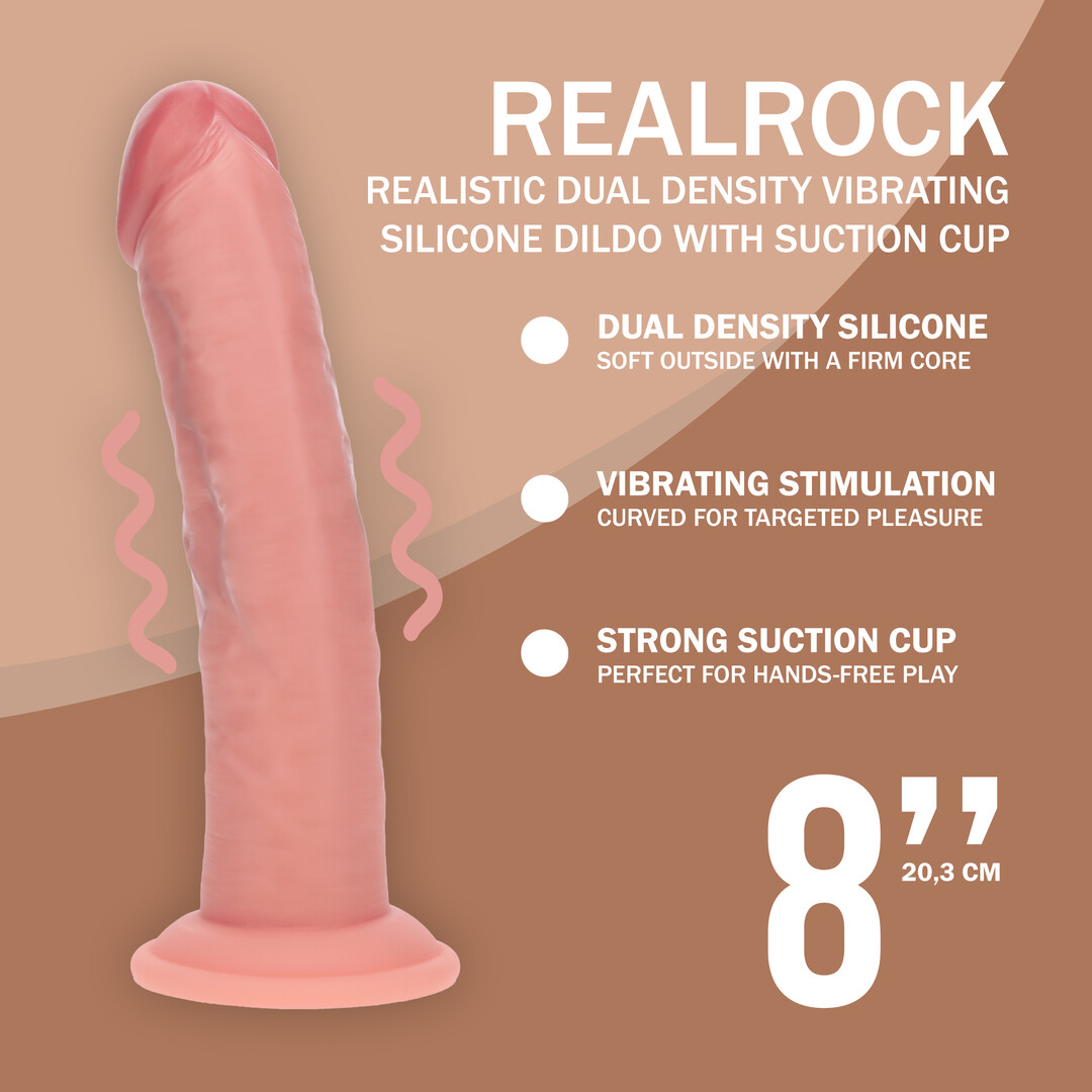 Realrock by shots Dual Density Silicone Gebogen Realistische Vibrerende Dildo met Zuignap - 8 / 20,3 cm - Vlees (8714273029492)
