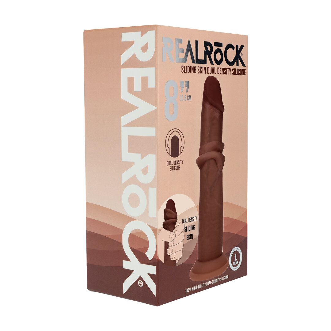 Realrock by shots Dual Density Silicone Realistische Sliding Skin Dildo - 8 / 20,5 cm - Bruin (8714273029676)