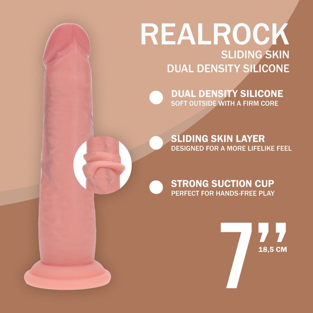 Realrock by shots Dual Density Silicone Realistische Sliding Skin Dildo - 7 / 18,5 cm - Vlees (8714273029652)