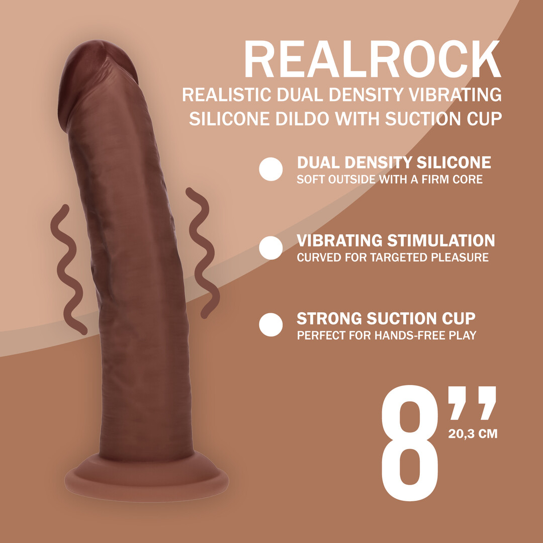 Realrock by shots Dual Density Silicone Gebogen Realistische Vibrerende Dildo met Zuignap - 8 / 20,3 cm - Bruin (8714273029485)