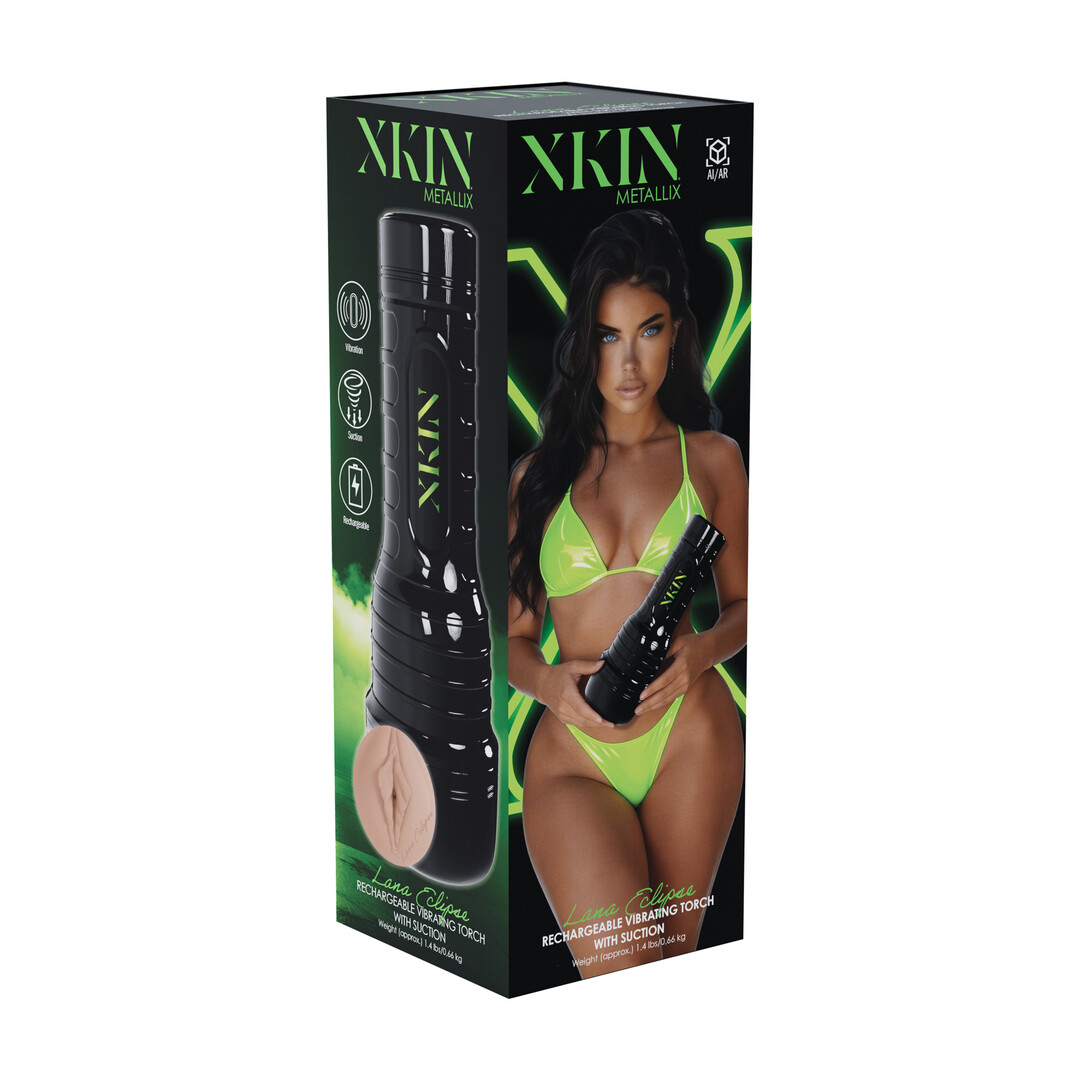 Xkin by shots Metallix - Lana Eclipse - Vibrerende Fakkel Masturbator met Zuigfunctie - Pussy - 660g - Zwart/Tan (8714273031372)