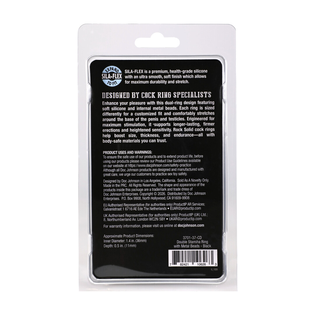Doc johnson Silicone Double Stamina Cockring with Metal Beads - Black (782421106263)