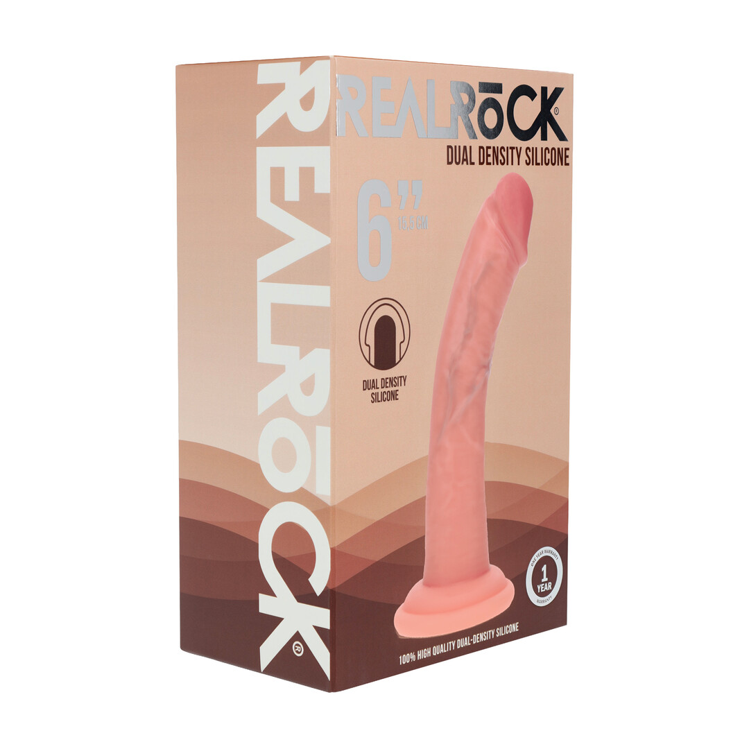 Realrock by shots Dual Density Silicone Gebogen Realistische Dildo met Zuignap - 6 / 15,5 cm - Vlees (8714273029386)