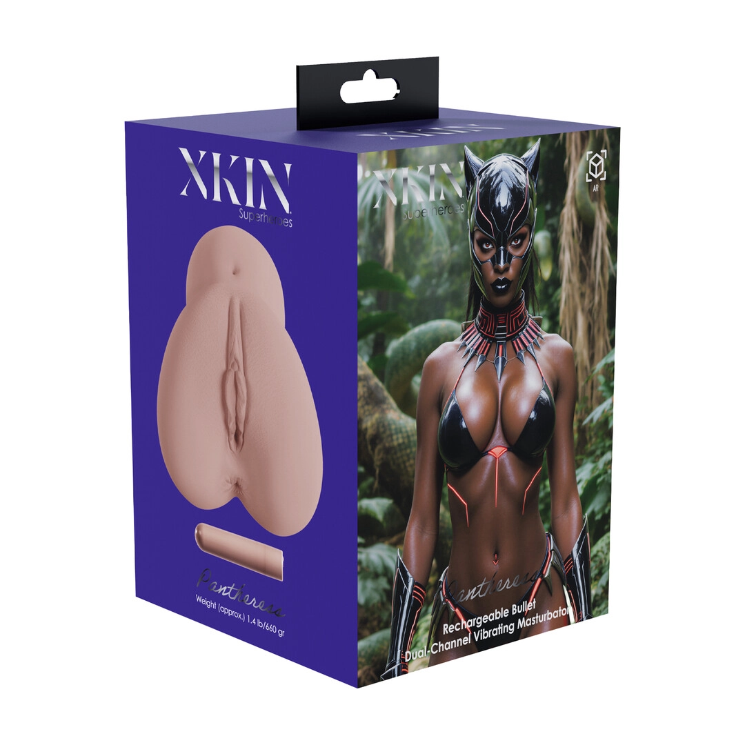 Xkin by shots Superheroes - Pantheress - Dual Entry Vibrating Masturbator - 660g - Brown (8714273031754)