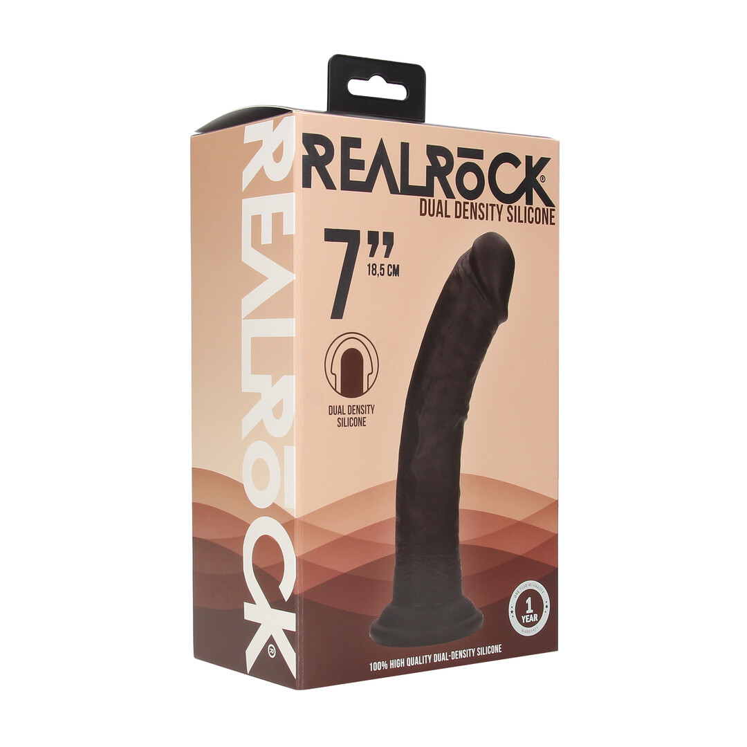 Realrock by shots Dual Density Silicone Gebogen Realistische Dildo met Zuignap - 7 / 18,5 cm - Zwart (8714273021014)