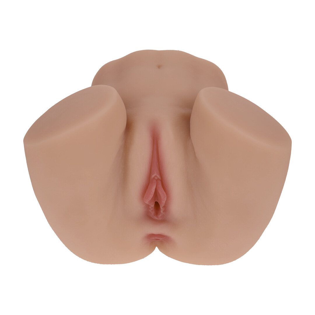 Xkin by shots Bodyforms - Nina Vale - Dubbele Ingang Vibrerende Masturbator - 2,5 kg / 5,7 lbs - Tan (8714273029966)
