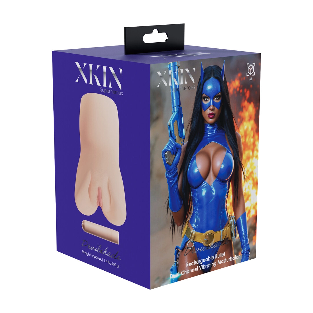 Xkin by shots Superheroes - Devilshade - Dual Entry Vibrating Masturbator - 660g - Tan (8714273031808)