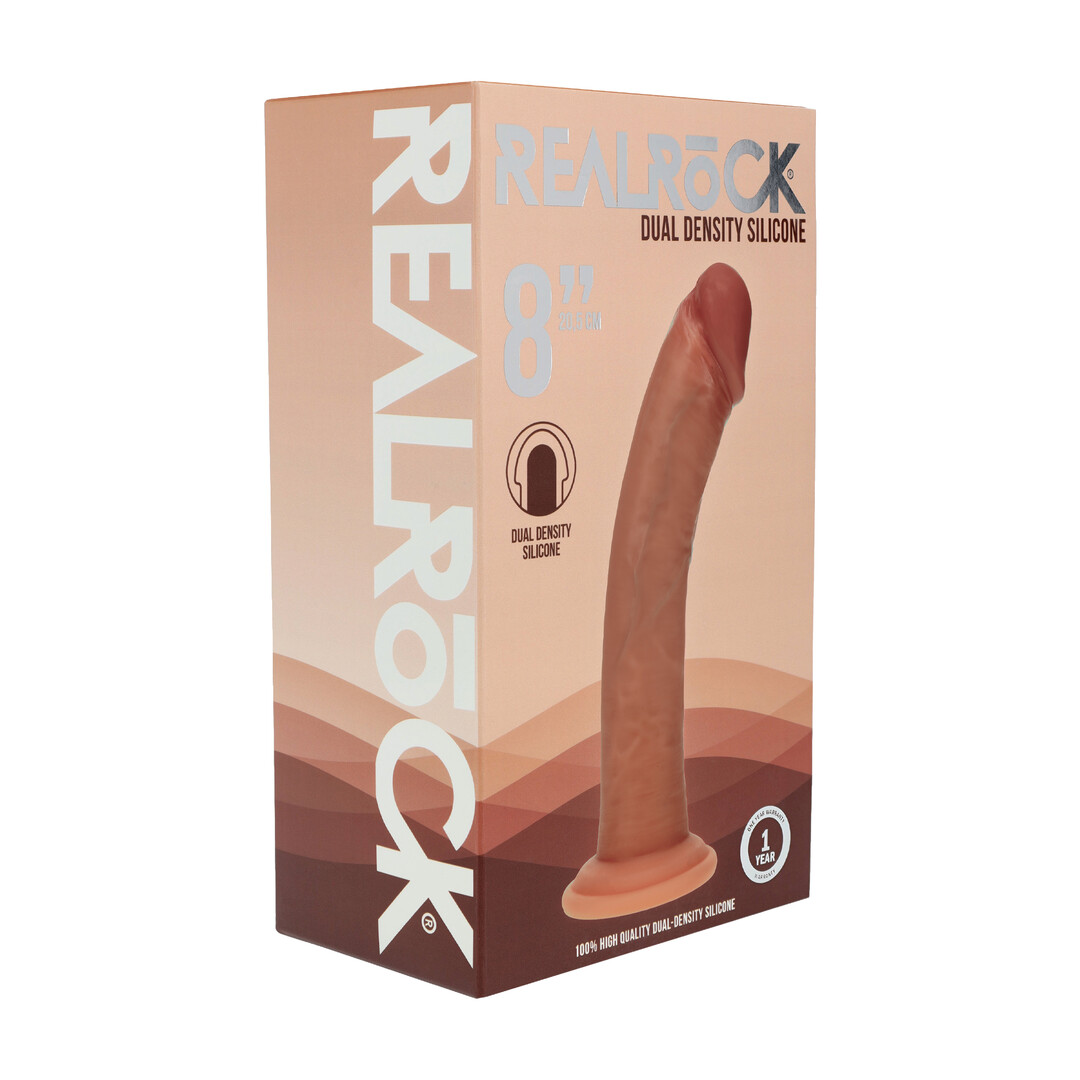 Realrock by shots Dual Density Silicone Gebogen Realistische Dildo met Zuignap - 8 / 20,5 cm - Tan (8714273029447)