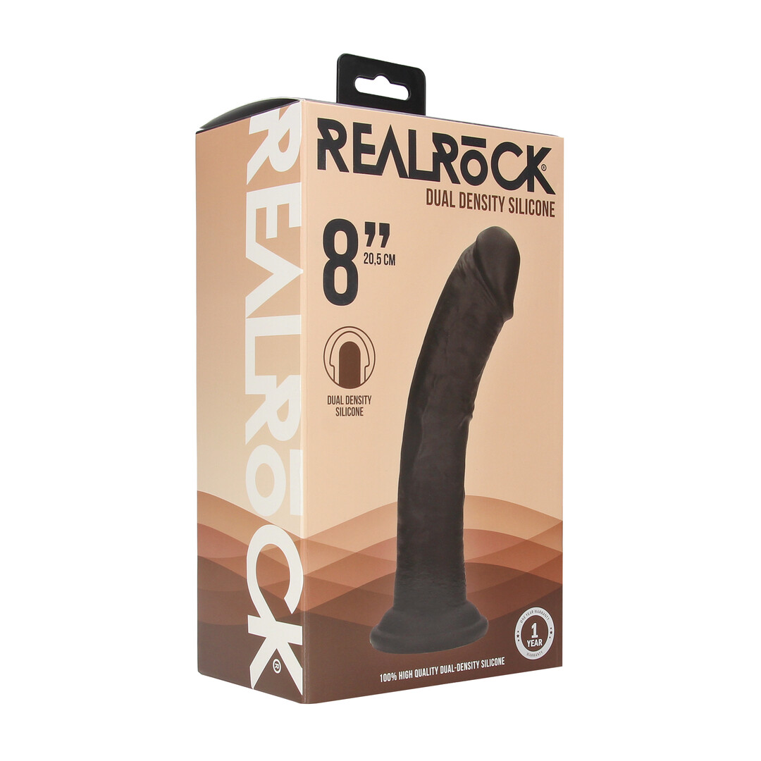 Realrock by shots Dual Density Silicone Gebogen Realistische Dildo met Zuignap - 8 / 20,5 cm - Zwart (8714273021038)