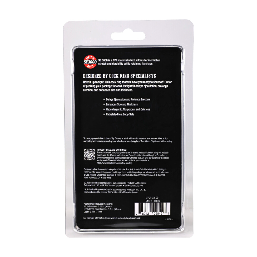 Doc johnson Offer It - Silicone Cockring - Black (782421098421)