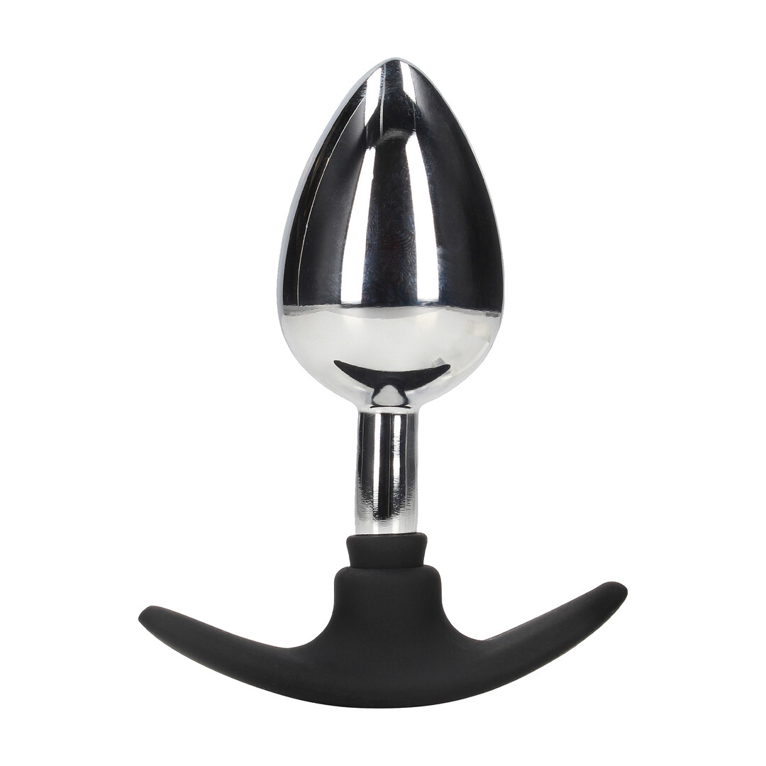Ouch! by shots Metal Anal Plug with Silicone Handle - Large - Silver (8714273015211)