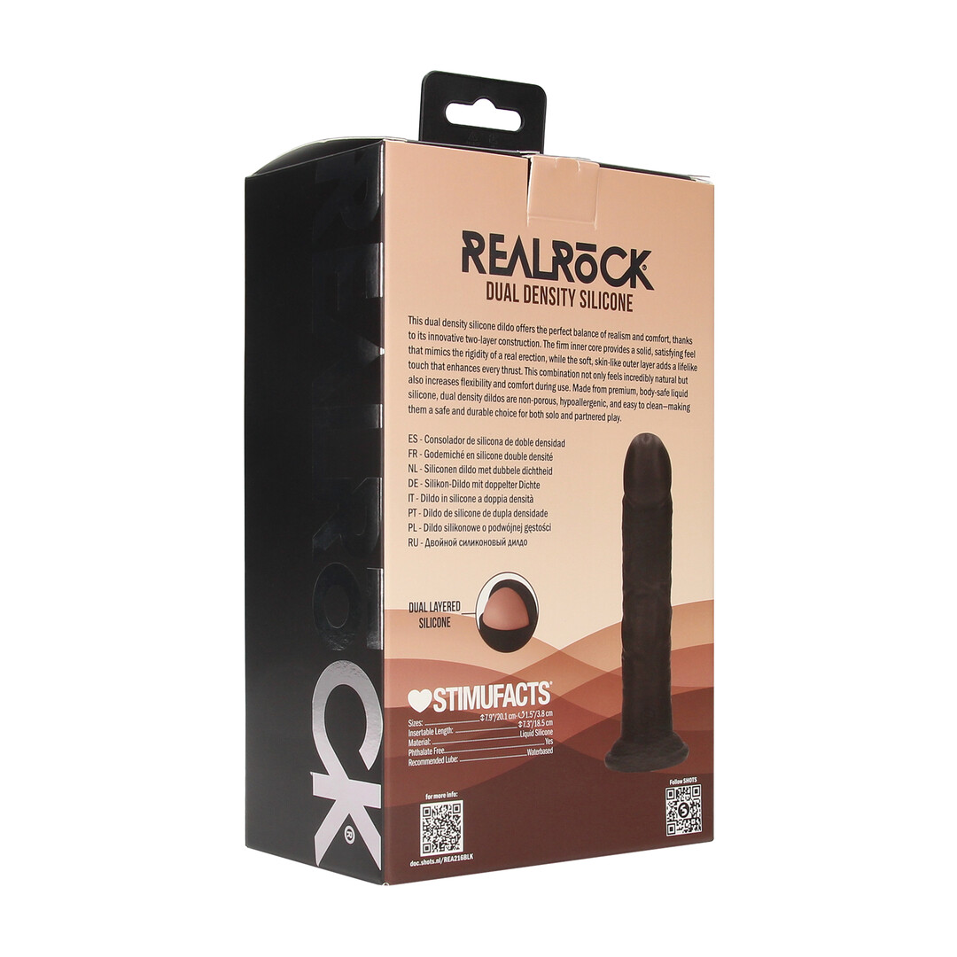 Realrock by shots Dual Density Silicone Gebogen Realistische Dildo met Zuignap - 7 / 18,5 cm - Zwart (8714273021014)