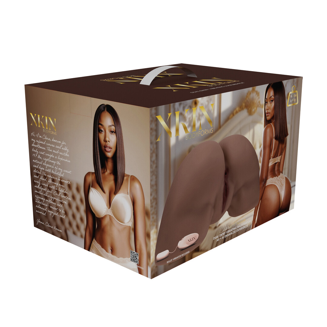 Xkin by shots Bodyforms - Clara Vossin - Dual Entry Vibrerende Masturbator - 6,3 kg / 14,1 lbs - Bruin (8714273029850)